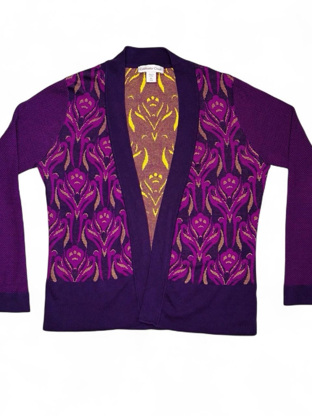 Coldwater Creek Purple Floral Preppy Silk Open Cardigan